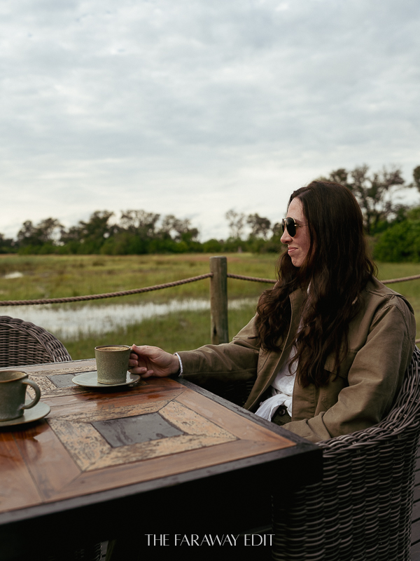 Morning coffee overlooking Okavango Delta